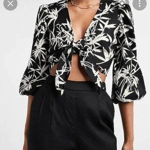 Express Linen Front Tie Crop Top